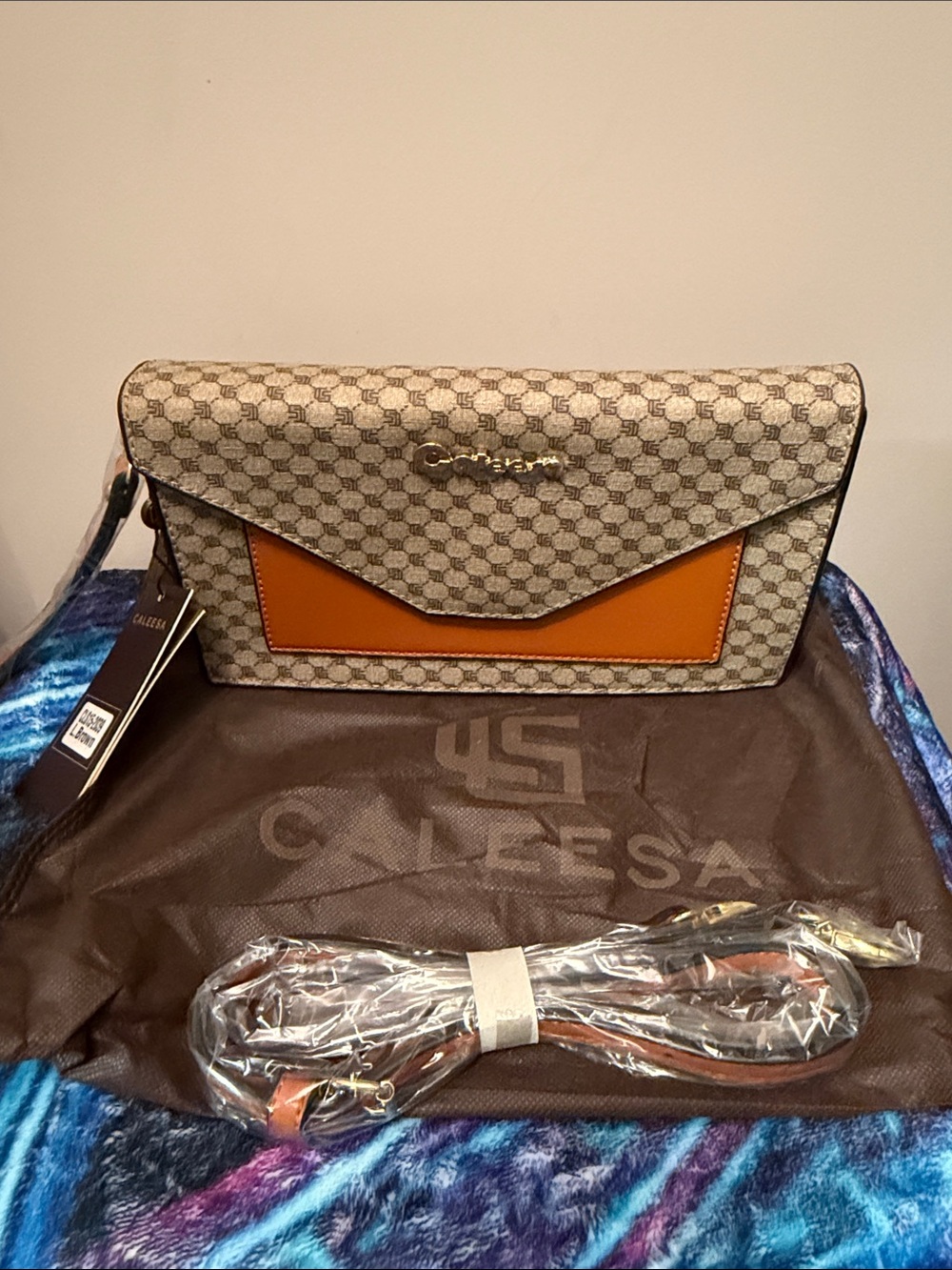 Caleesa Monogram Envelope Crossbody with Orange Accent